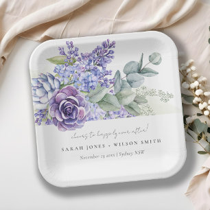 Lilac Succulent Eucalyptus Botanical Bunch Wedding Paper Plate