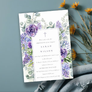 Lilac Succulent Eucalyptus Botanical Christening Invitation
