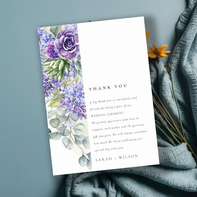 Lilac Succulent Eucalyptus Botanical Frame Wedding Thank You Card (Creator Uploaded)