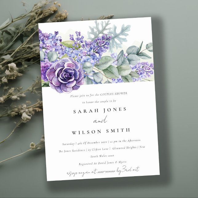 Lilac Succulent Eucalyptus Fauna Couples Shower Invitation (Creator Uploaded)