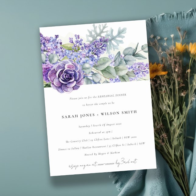 Lilac Succulent Eucalyptus Fauna Rehearsal Dinner Invitation (Creator Uploaded)