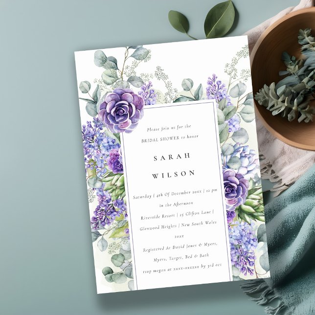 Lilac Succulent Eucalyptus Foliage Bridal Shower Invitation (Creator Uploaded)
