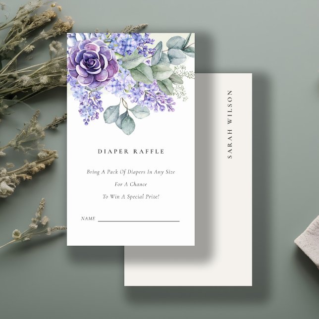 Lilac Succulent Foliage Diaper Raffle Baby Shower Enclosure Card (Creator Uploaded)
