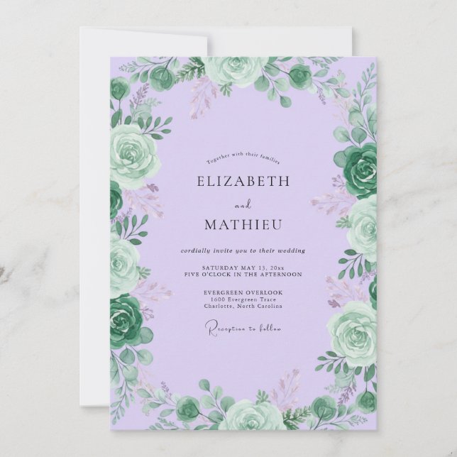 Lilac Succulent Leafy Wedding Invitation (Front)