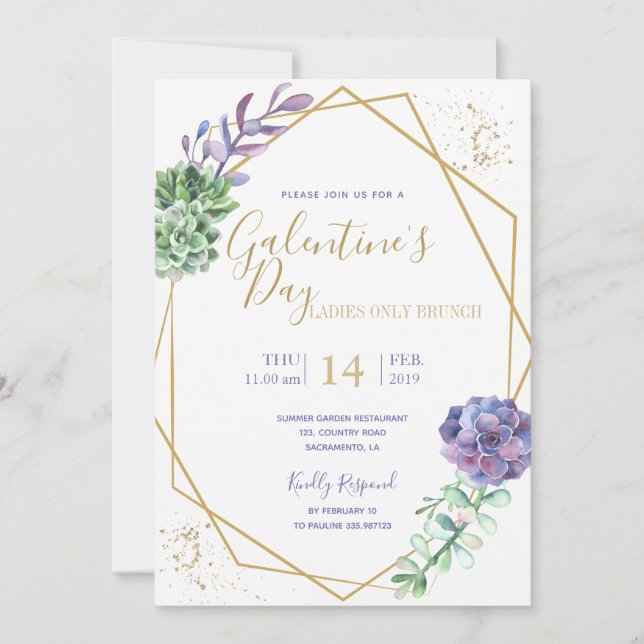 Lilac succulents Galentine's Day party invitation (Front)