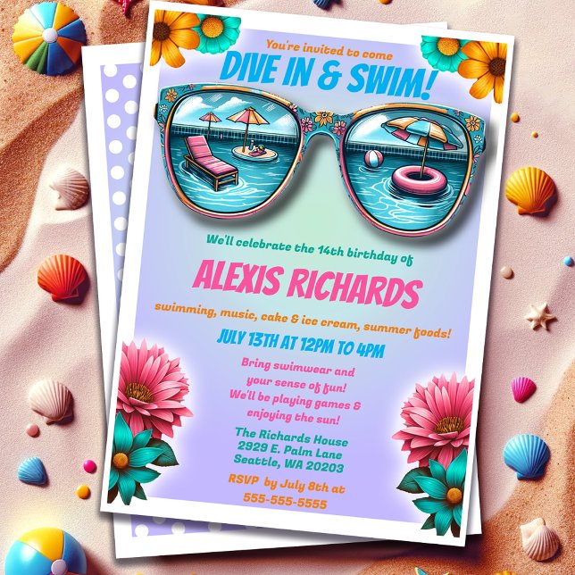 Lilac Summer Splash Birthday Pool Party Invitation (Lilac Summer Splash Birthday Pool Party Invitation)