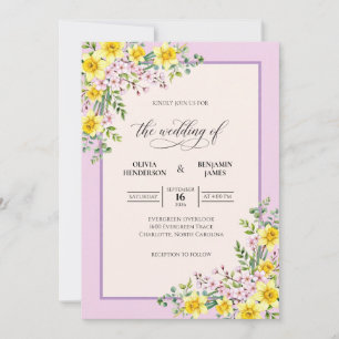 Lilac Sunflower Eucalyptus Wedding Invitation