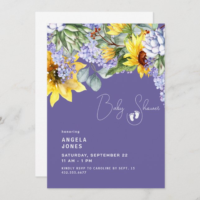 Lilac & Sunflower Floral Baby Shower Invitation (Front/Back)