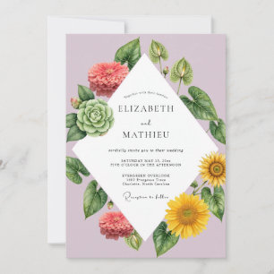 Lilac Sunflower Succulent Eucalyptus Wedding Invitation