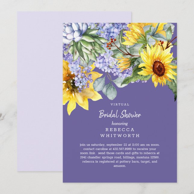 Lilac & Sunflower Virtual Bridal Invitation (Front/Back)