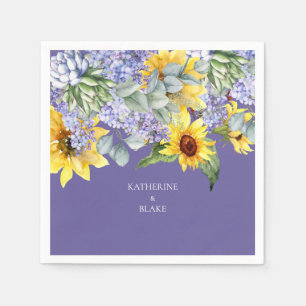Lilac & Sunflower Wedding Couple Names Napkin