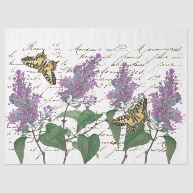 Lilac Swallowtail Butterfly French Script Craft Ti Tissue Paper (Front)