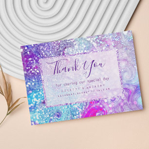 Lilac teal purple marble glitter Flat Thank You Card