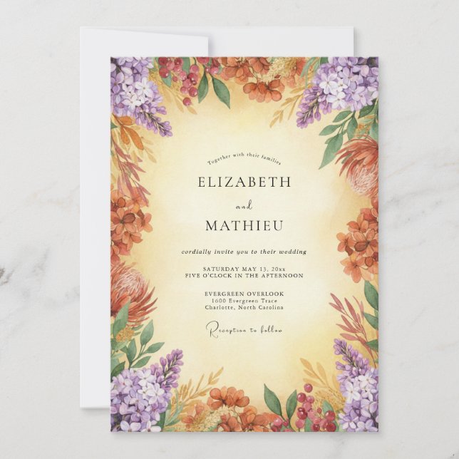 Lilac Terracotta Wildflower Wedding Invitation (Front)