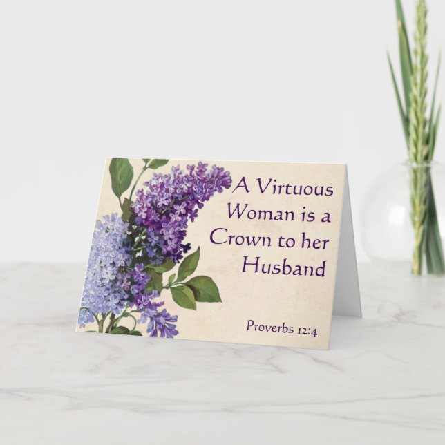 Lilac themed Christian greeting card for wife (Front)