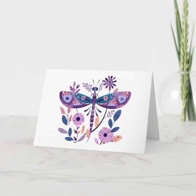Lilac Themed Dragonfly Blank Note Card (Front)