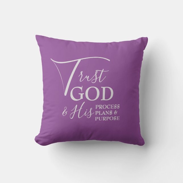 Lilac TRUST GOD. Christian Cushion (Front)