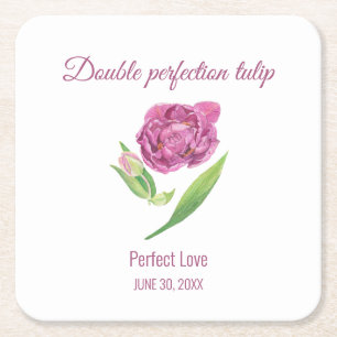 Lilac tulip double perfection perfect love square paper coaster