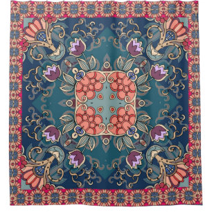 Lilac tulip flowers, ornamental floral frame. shower curtain
