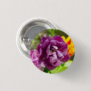 Lilac tulips on a sunny day 3 cm round badge