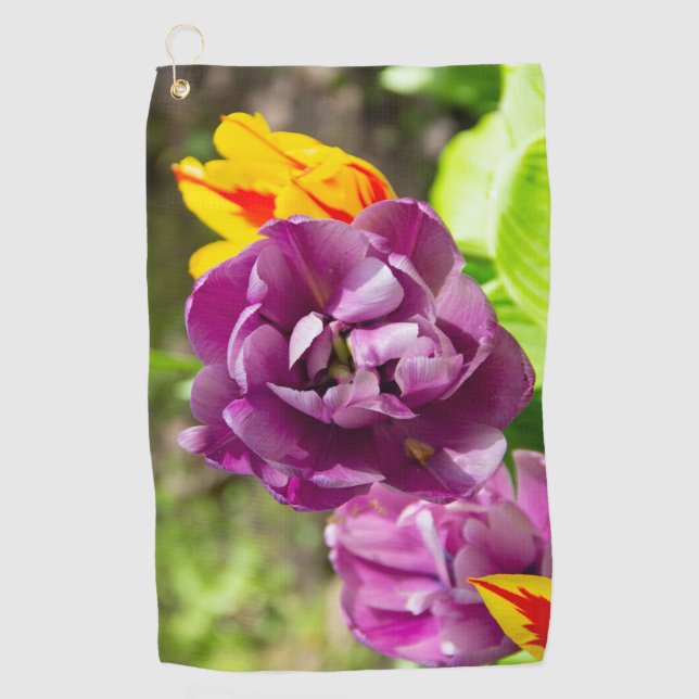 Lilac tulips on a sunny day   golf towel (Front)