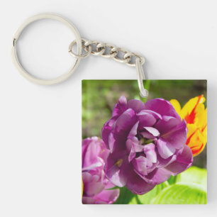 Lilac tulips on a sunny day key ring