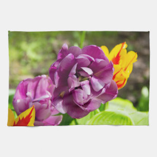 Lilac tulips on a sunny day  tea towel