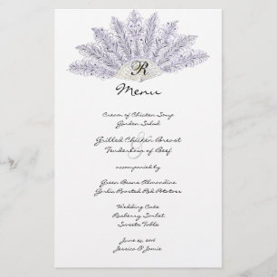 Lilac Vintage Feather Fan Wedding Menu