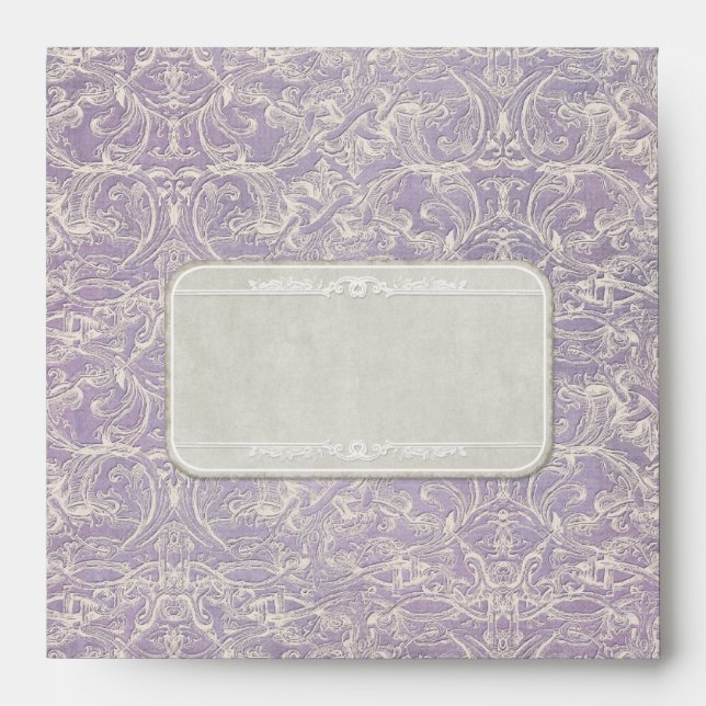 Lilac Vintage French Regency Lace Etched Wedding Envelopes (Front)