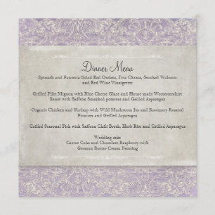 Lilac Vintage French Regency Lace Etched Wedding Menu