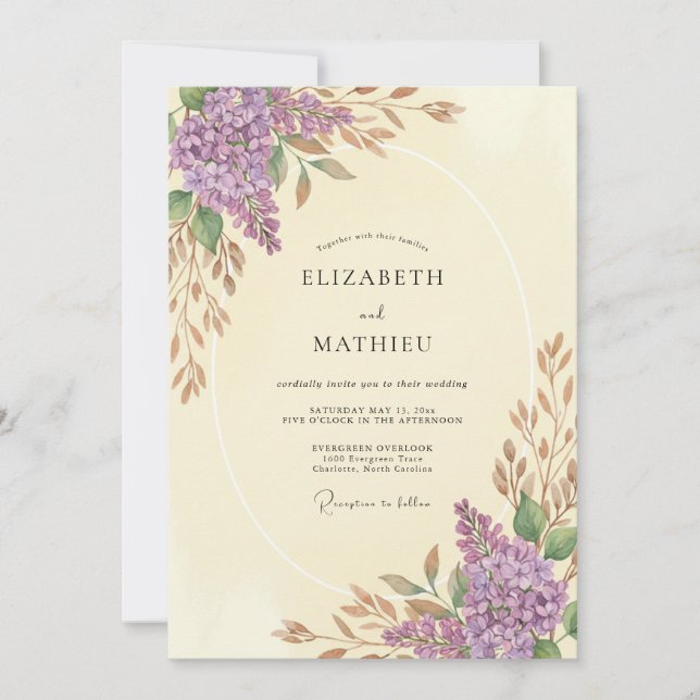 Lilac Vintage Spring Wedding Invitation (Front)