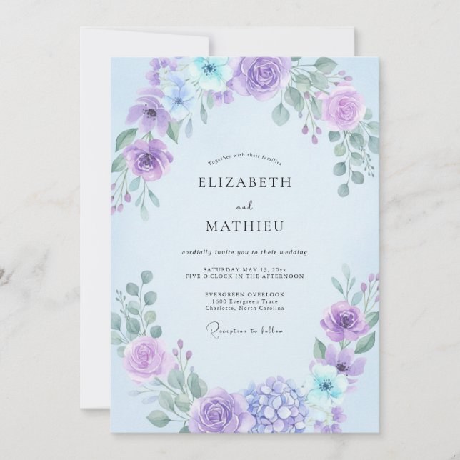 Lilac Violet Leafy Wedding Invitation (Front)