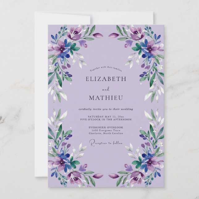 Lilac Violet Petal Wedding Invitation (Front)