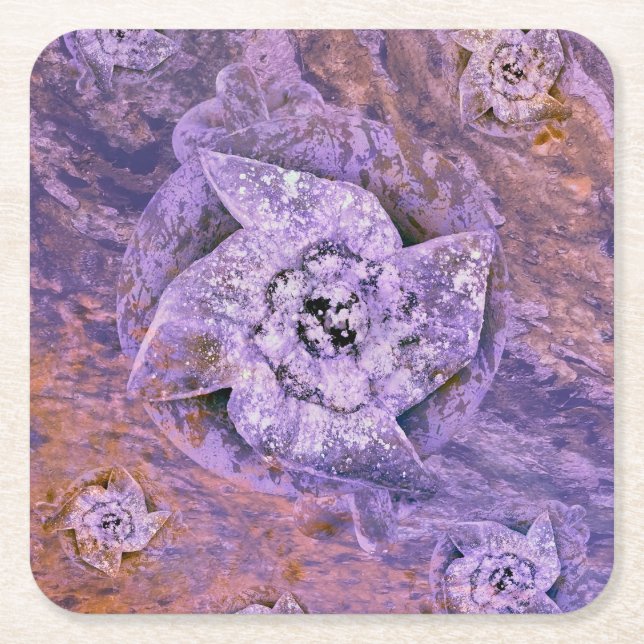 Lilac, violet pinwheel swirls in sea of water square paper coaster (Front)