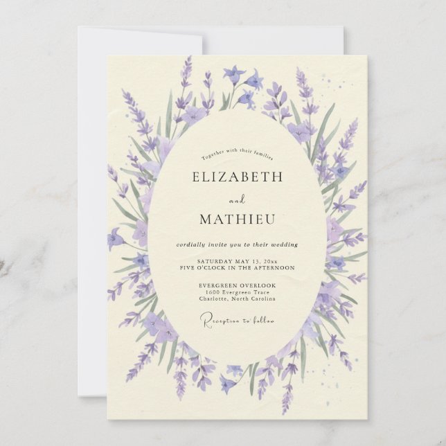 Lilac Violet Wreath Wedding Invitation (Front)