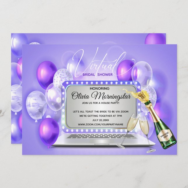 Lilac Virtual Bridal Shower Celebration Laptop Invitation (Front/Back)
