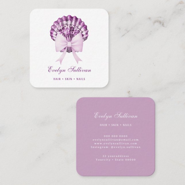 Lilac watercolor bow seashell logo business card (Front/Back)