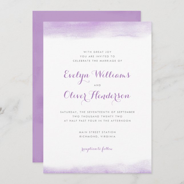 Lilac Watercolor Dip Wedding Invitation (Front/Back)
