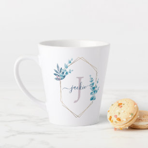 Lilac Watercolor Eucalyptus Framed Monogram Latte Mug