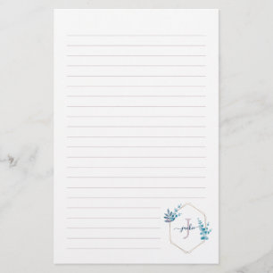 Lilac Watercolor Eucalyptus Framed Monogram Stationery