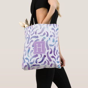 Lilac Watercolor Feathers Pattern Tote Bag