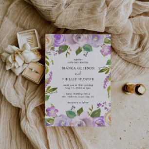 Lilac Watercolor Floral Elegant Wedding Invitation