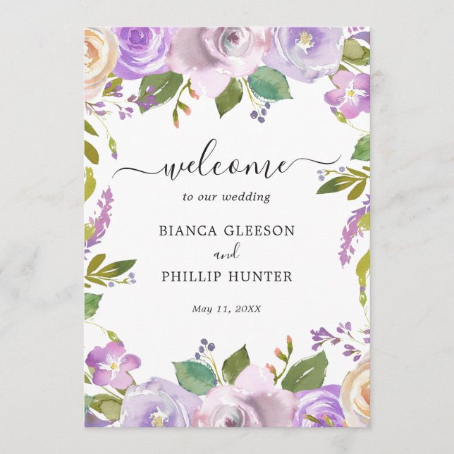 Lilac Watercolor Floral Elegant Wedding Program (Front)