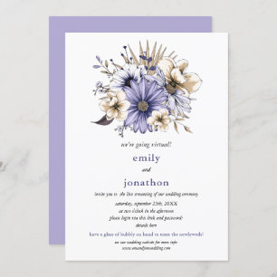 Lilac Watercolor Floral Foliage Virtual Wedding Invitation