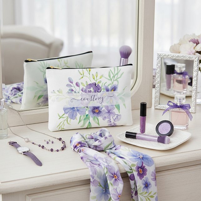 Lilac watercolor floral personalised accessory pouch (Creator Uploaded)