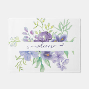 Lilac watercolor floral personalised doormat