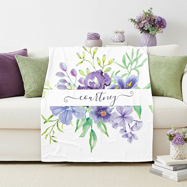 Lilac watercolor floral personalised fleece blanket (Creator Uploaded)