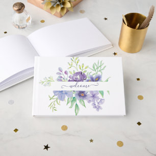 Lilac watercolor floral personalised guest book
