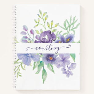 Lilac watercolor floral personalised notebook