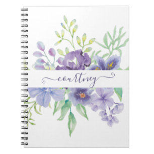 Lilac watercolor floral personalised notebook
